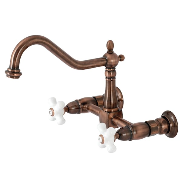 KS124PXAC Heritage Two-Handle Wall Mount Bridge Kitchen Faucet, Copper